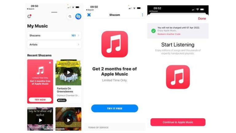 Получите два месяца Apple Music бесплатно с Shazam
