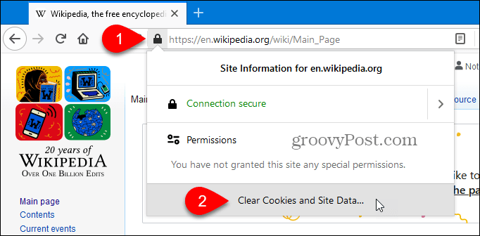 Очистить куки и данные сайта для текущего сайта в Firefox