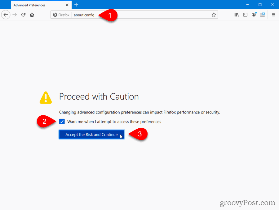 Перейти к экрану с предупреждением в Firefox