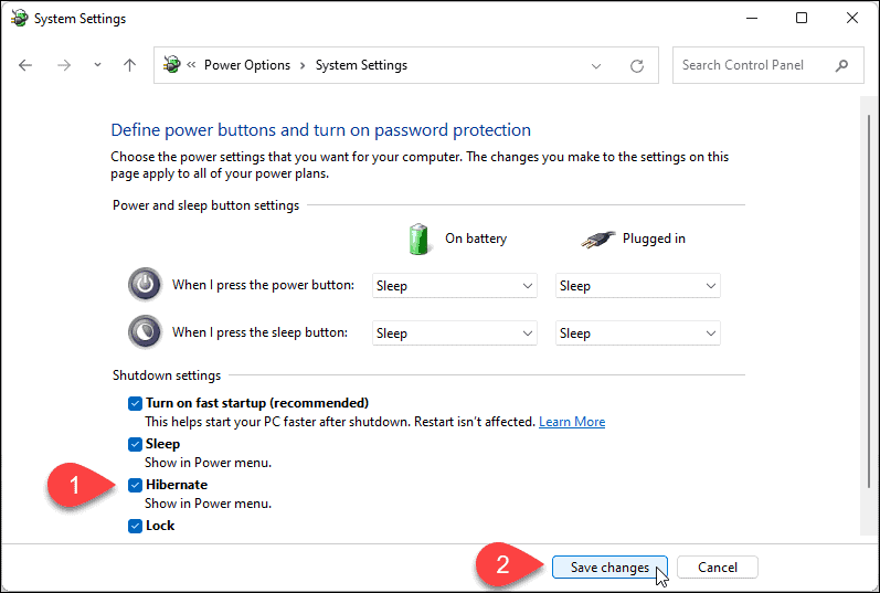 Включить спящий режим в Windows 11