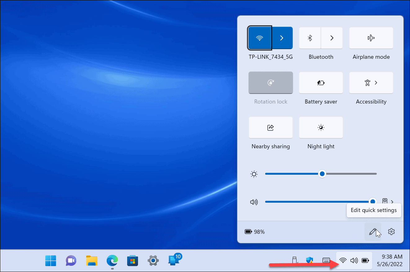 Быстрые настройки в Windows 11