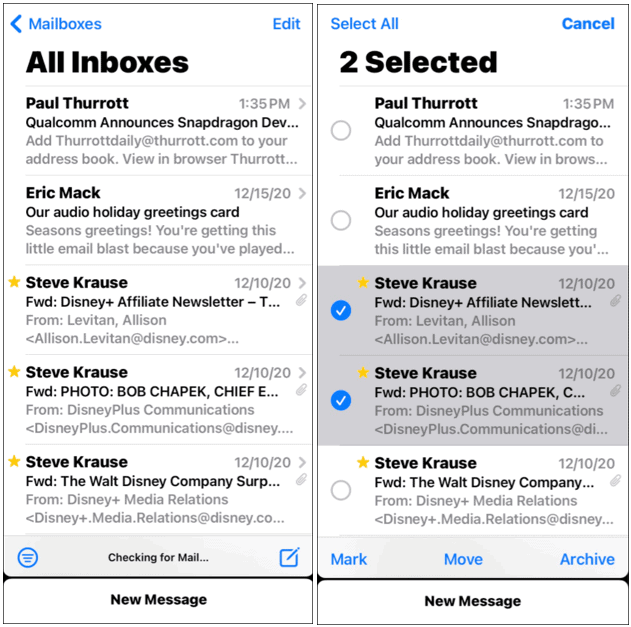 Выберите электронную почту, чтобы пометить приложение Apple Mail