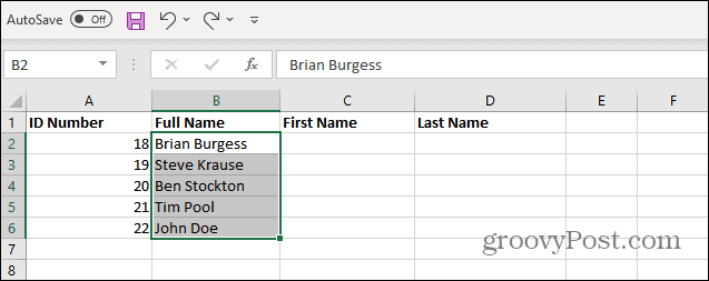 Выберите имена из списка Excel