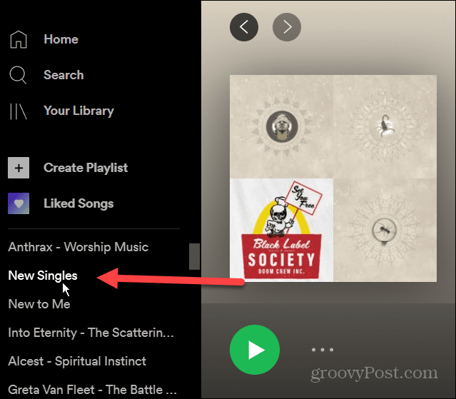 выберите плейлист Spotify на рабочем столе