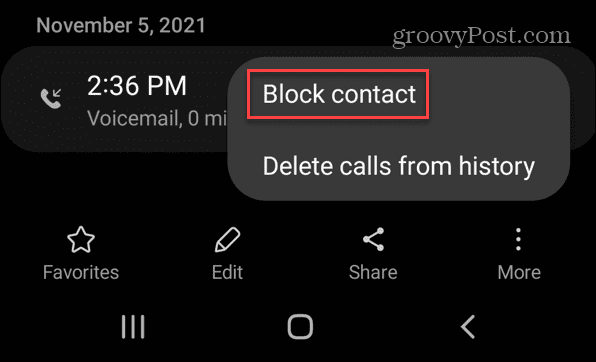 Заблокировать номер на Android
