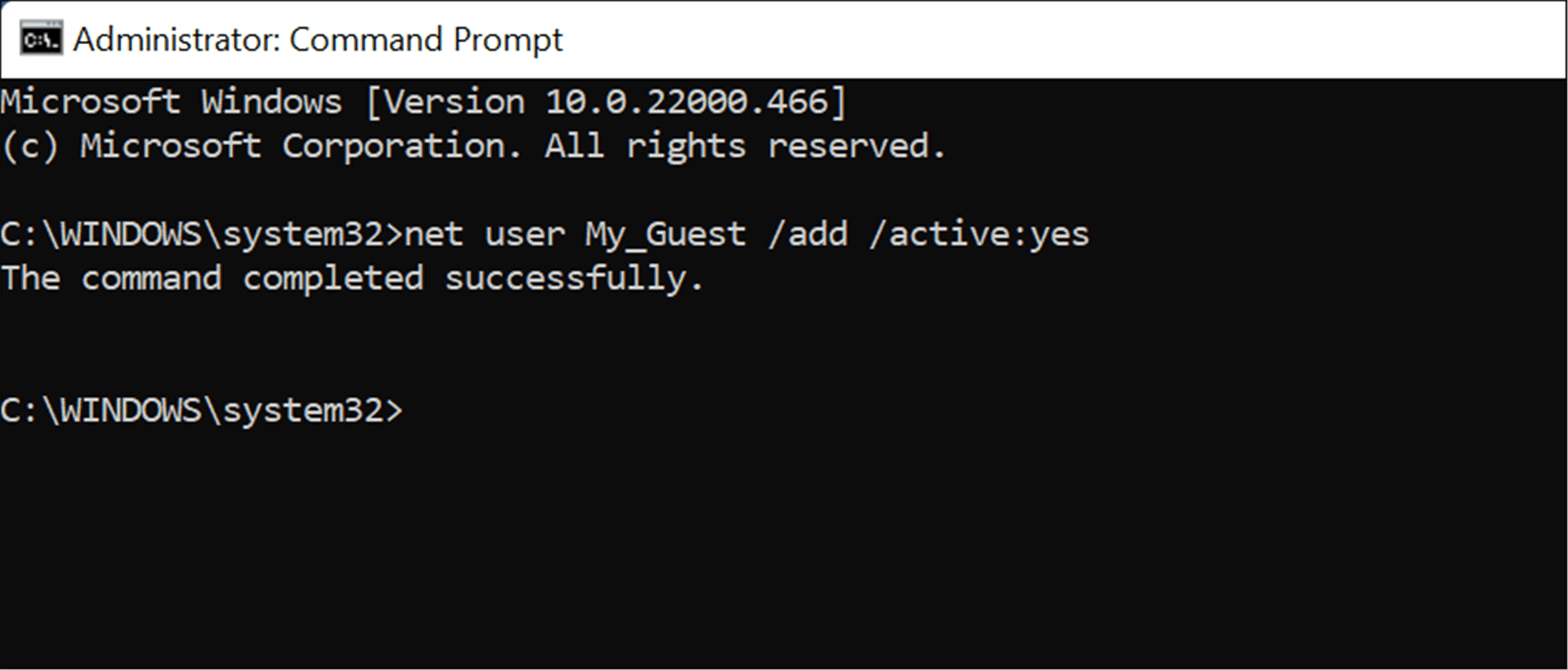 Создайте гостевую учетную запись в Windows 11 cmd