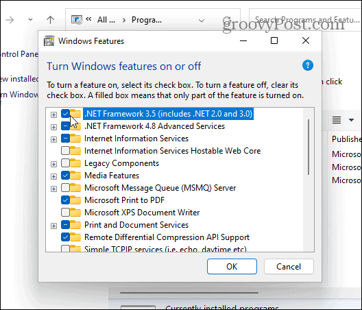 включить или выключить функции cpl windows 11
