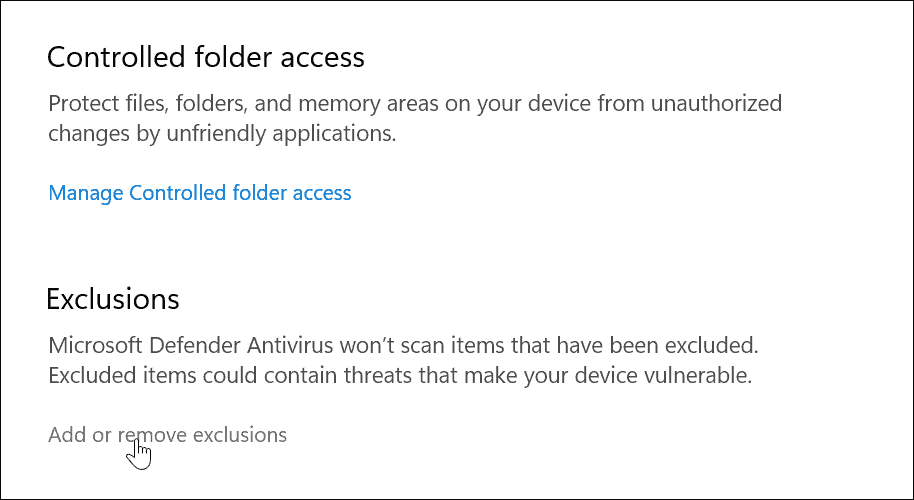 исключения используют безопасность Windows в Windows 11 для оптимальной защиты