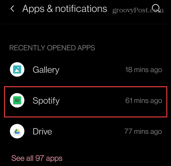 недавно установленные приложения Spotify