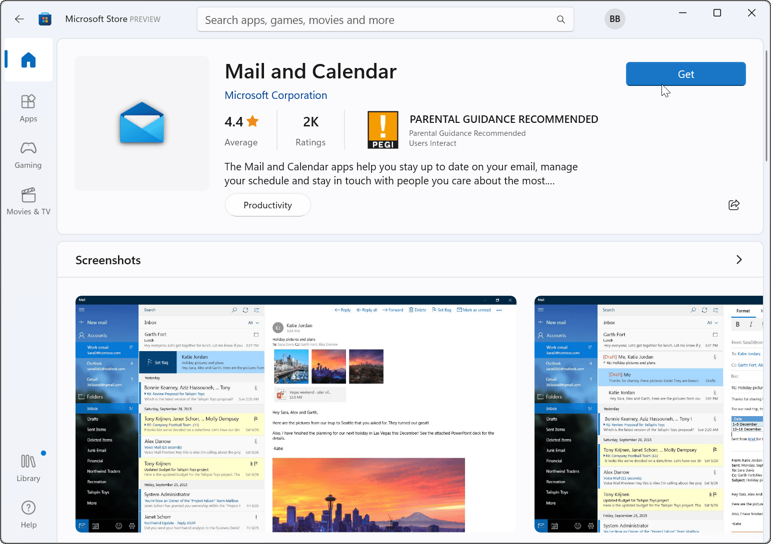 переустановите почтовое приложение Microsoft Store