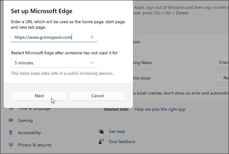 Настройте режим киоска в Windows 11