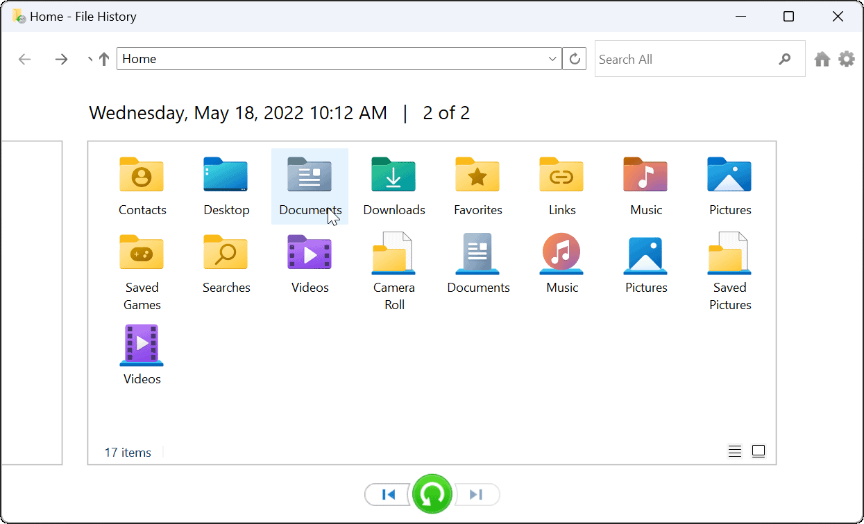 использовать историю файлов в windows 11