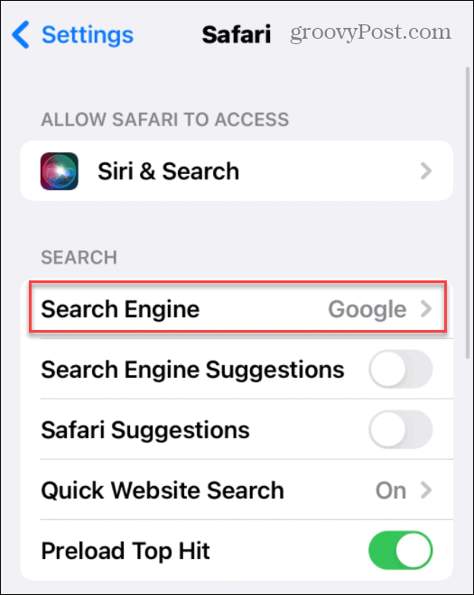 Настройки поисковой системы Safari