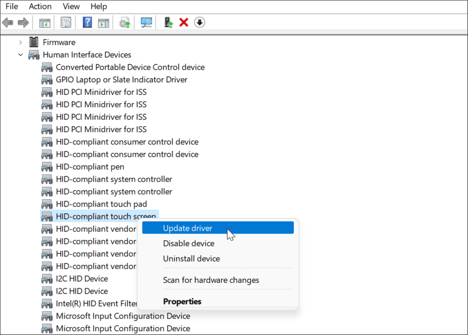 Обновите драйвер Windows 11 сенсорный экран не работает