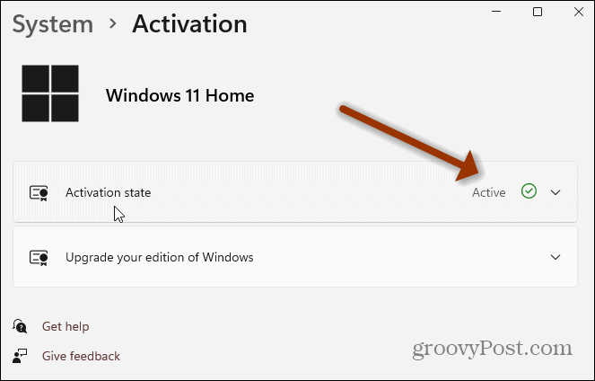 Страница настроек активации Windows 11