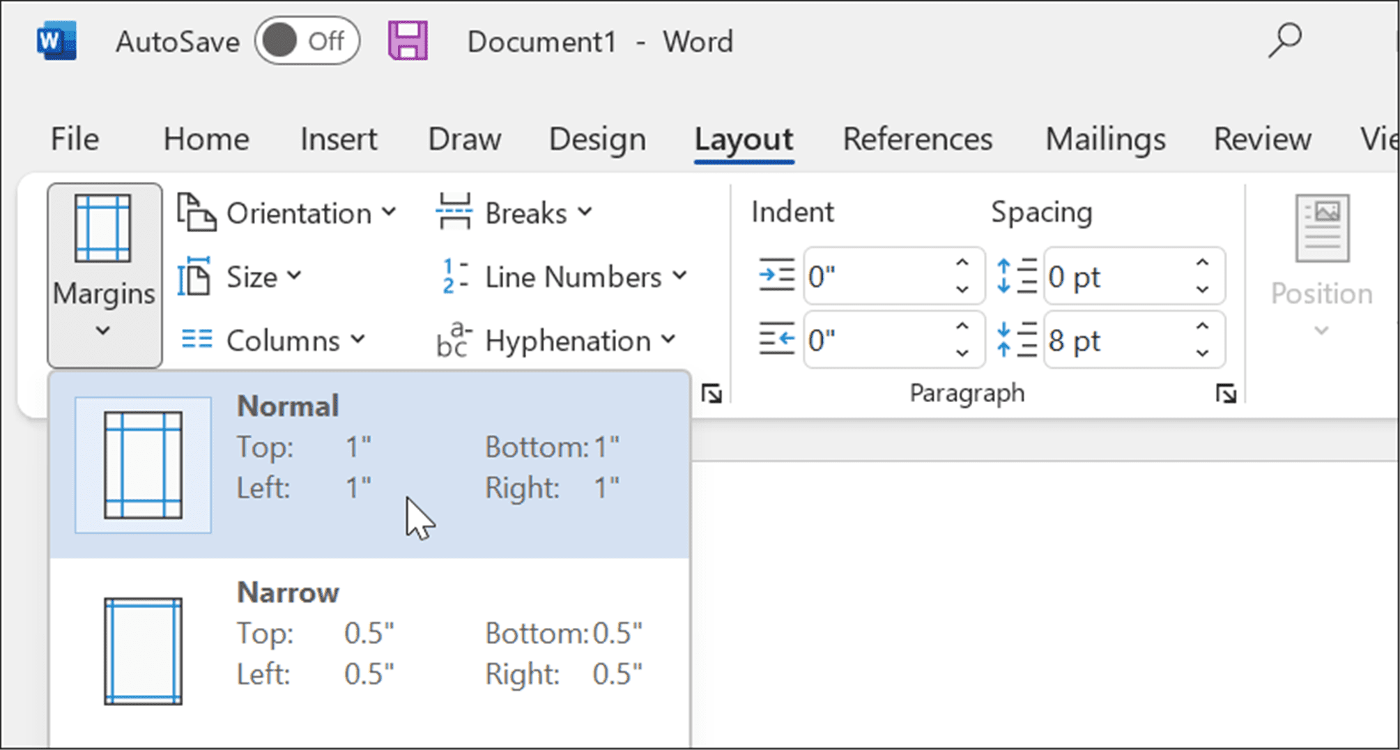 нормальные поля используют формат mla в Microsoft Word