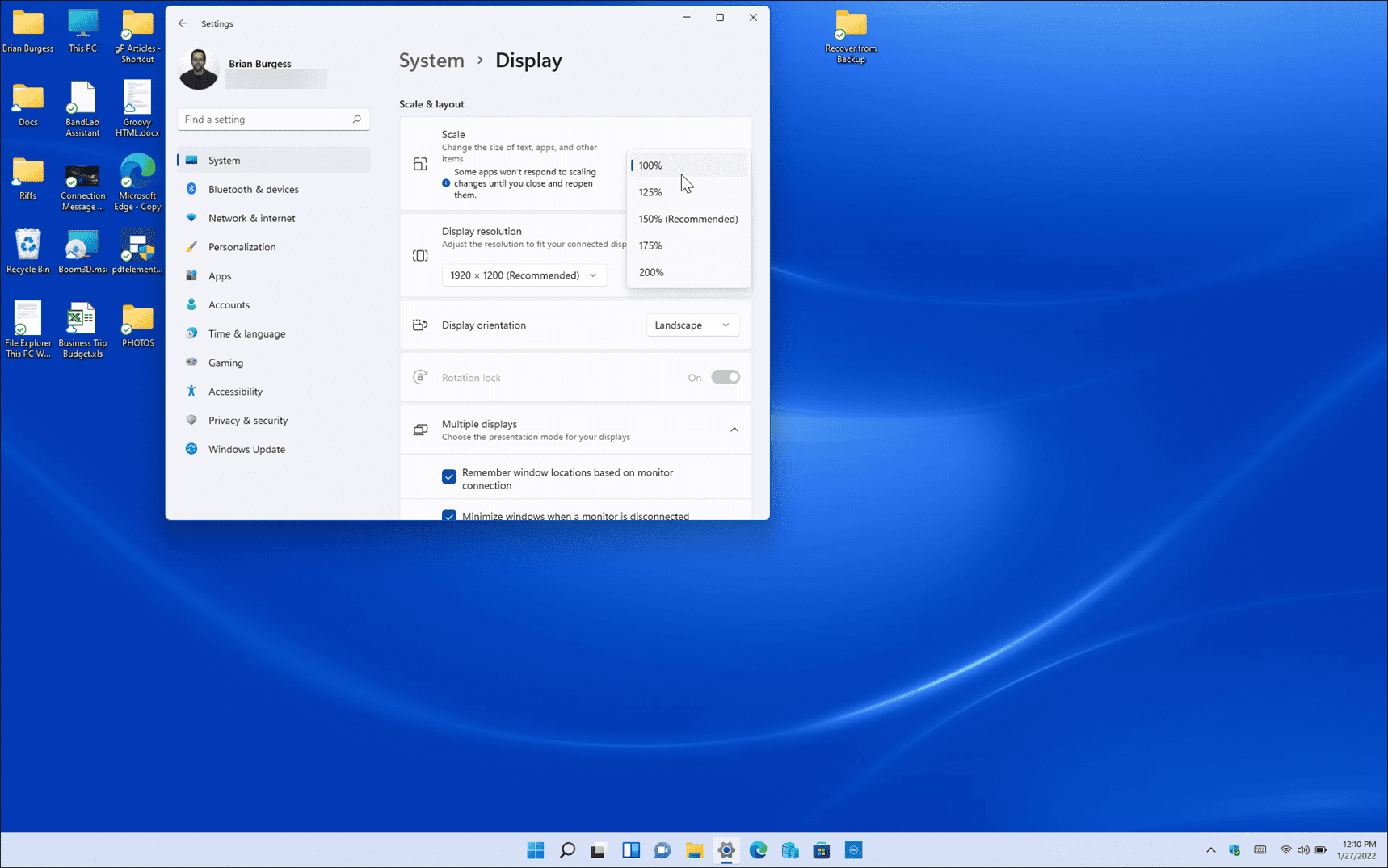 небольшая настройка параметров масштаба дисплея в Windows 11