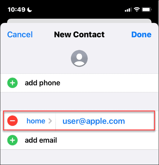 Apple ID в списке контактов