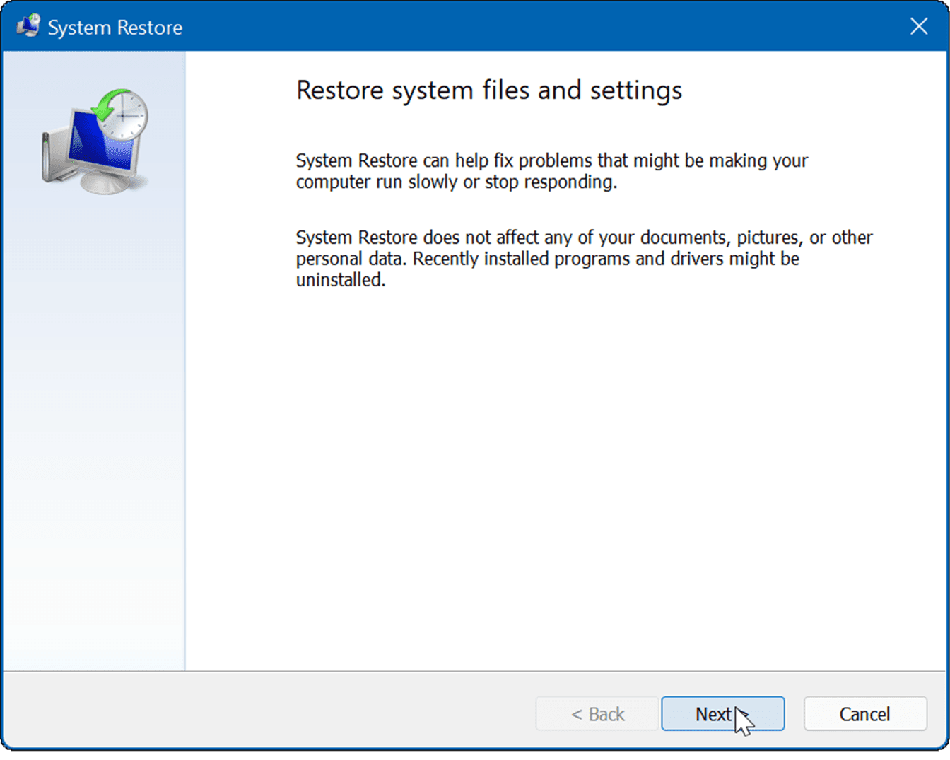 Создайте точку восстановления в Windows 11.