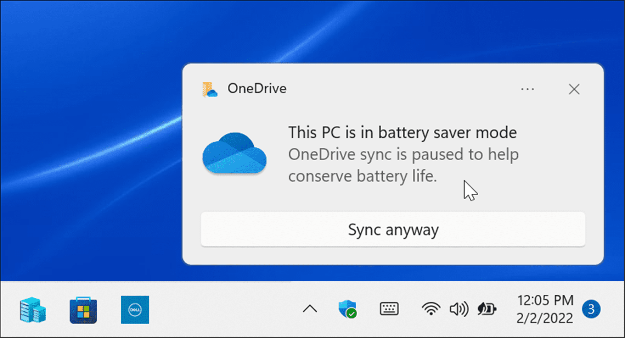 Режим экономии заряда батареи Синхронизация OneDrive приостановлена