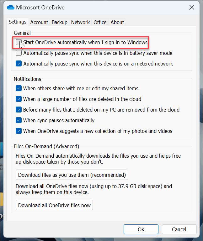 Отключить OneDrive в Windows 11