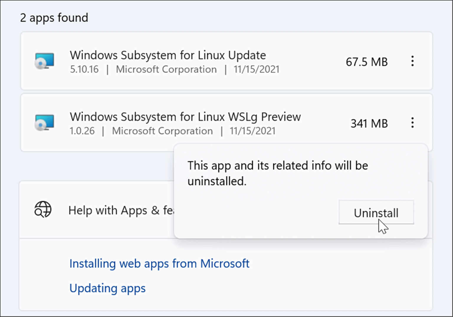 проверить удаление Linux из Windows 11
