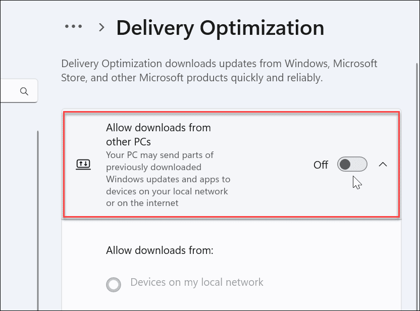 Отключить оптимизацию доставки в Windows 11