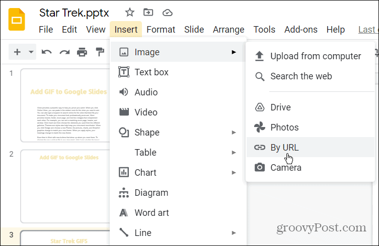добавить GIF в URL слайдов Google