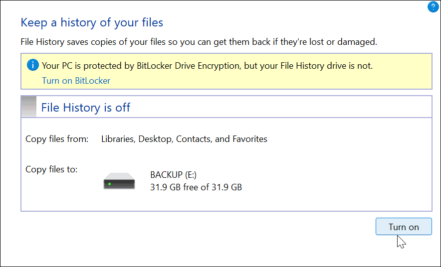 Использовать историю файлов в Windows 11