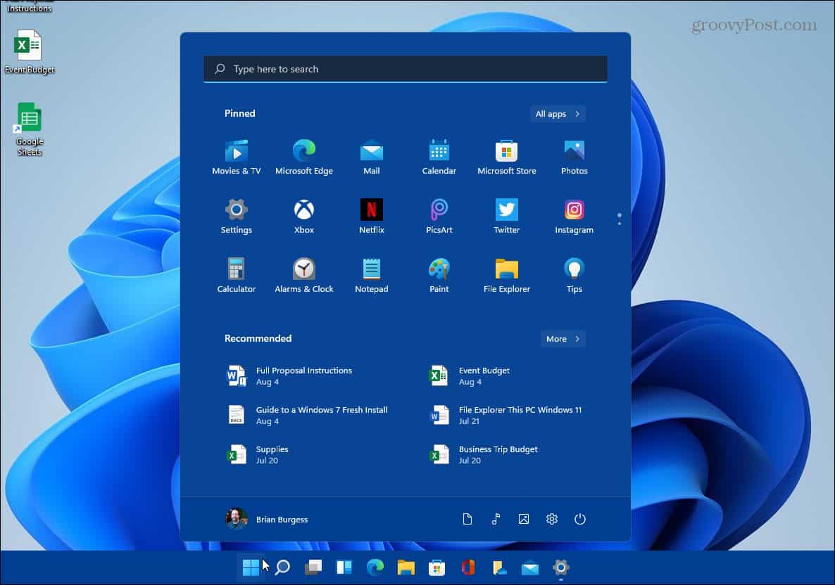 пример изменения цвета стартовой панели задач Windows 11