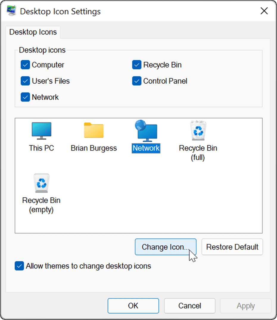 вернуть устаревшие значки рабочего стола обратно в Windows 11