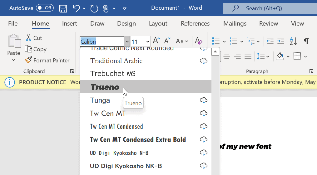 Новый шрифт в Microsoft Word.