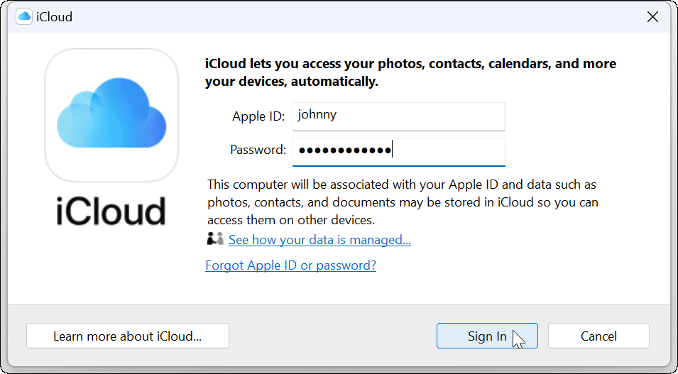 Подключите Apple iCloud к приложению Windows 11 Photos