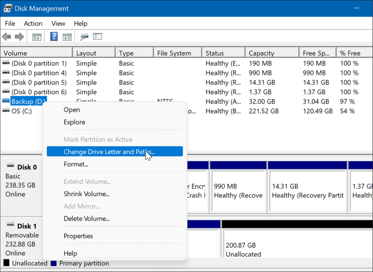 открыть управление дисками в меню опытного пользователя Windows 11