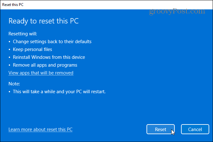 готов сбросить Windows 11 ПК