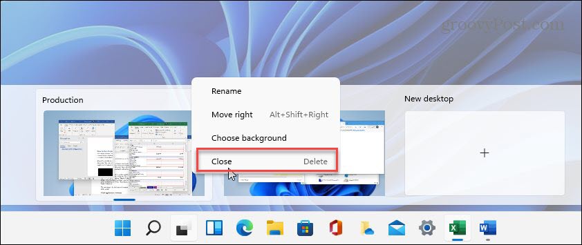 Закрыть виртуальный рабочий стол Windows 11