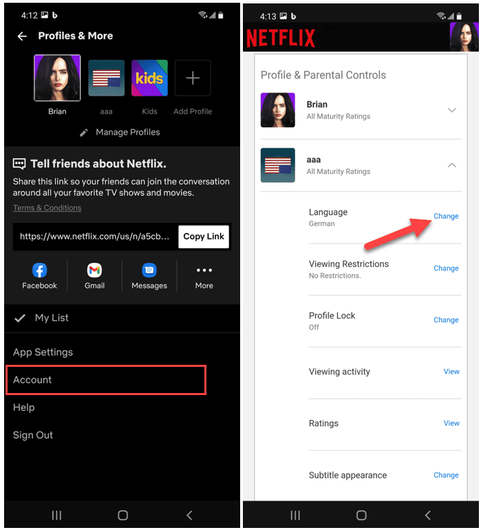 Учетная запись Android-приложения Netflix