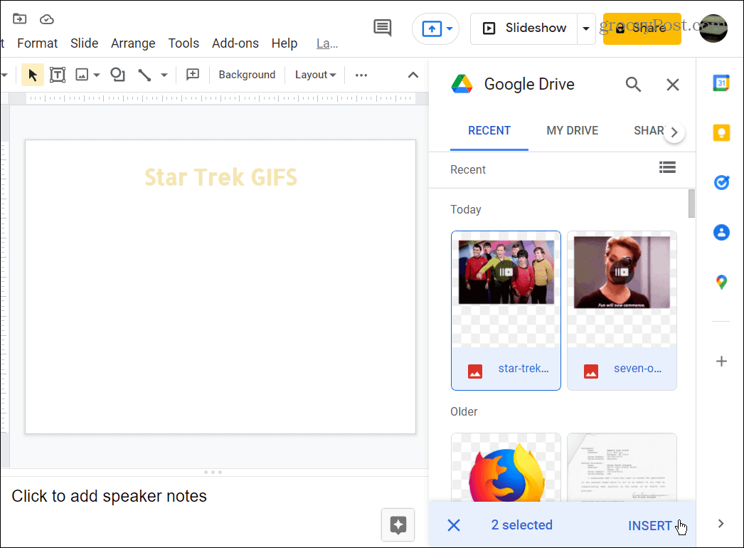 выберите GIFS для использования с Google Диска