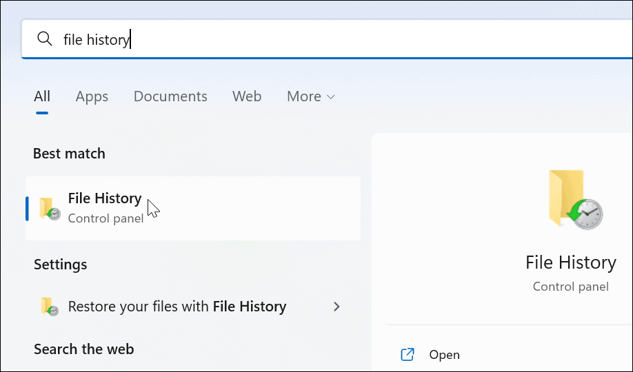 использовать историю файлов в windows 11