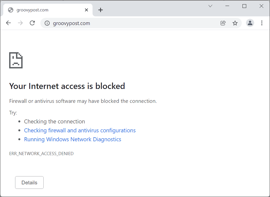   Доступ в Интернет заблокирован Google Chrome