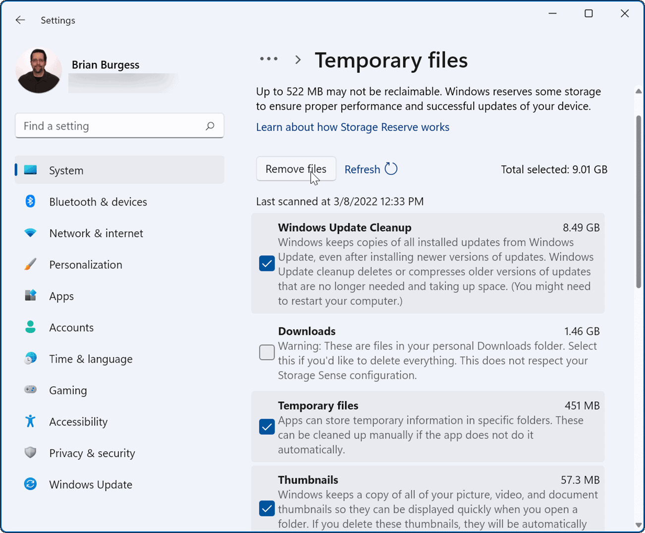 удалить временные файлы Windows Update Cleanup