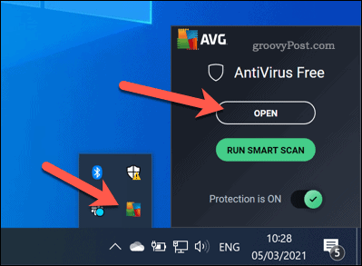 Открытие интерфейса AVG в Windows
