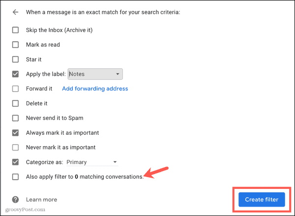 Создать фильтр в Gmail