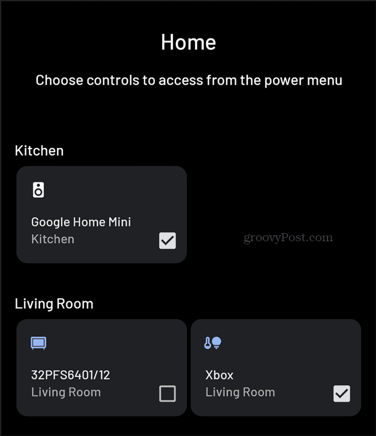 Элементы управления Android Smart Home добавить меню