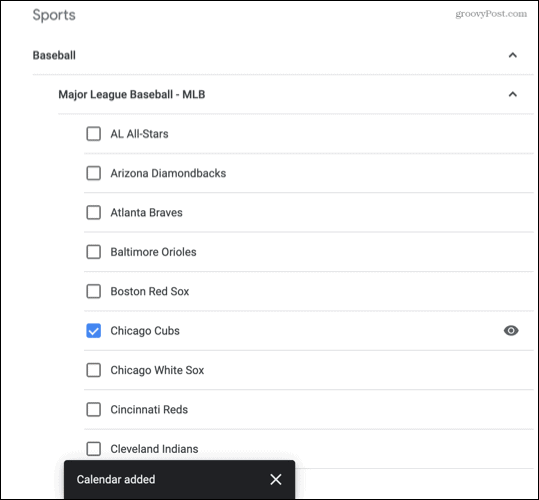 Спорт добавлен в Календарь Google