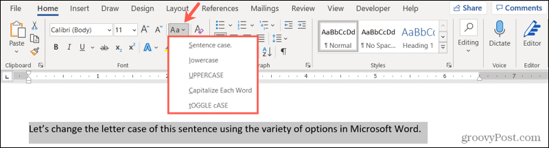 Изменить регистр букв в Word в Windows