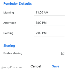 Изменить настройки повтора напоминаний Google Keep для Gmail