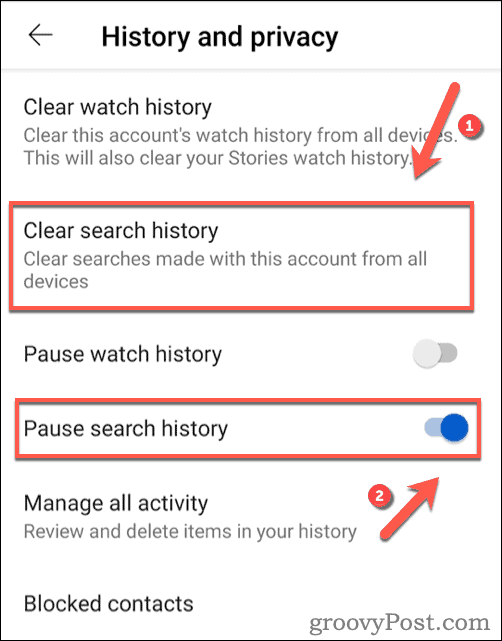 Очистка истории поиска YouTube на Android