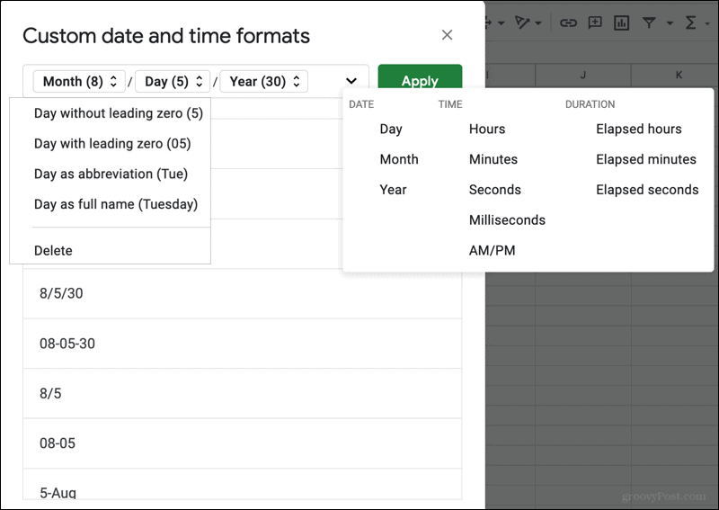 Пользовательские форматы даты и времени
