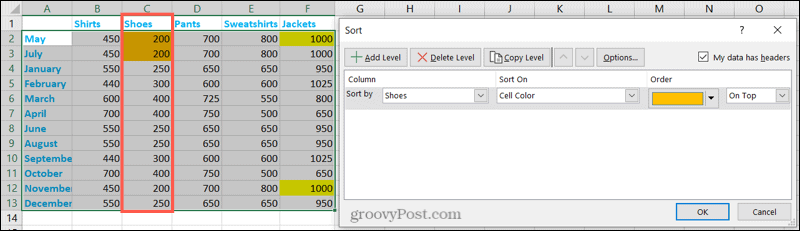 Пользовательские отсортированные данные в Excel